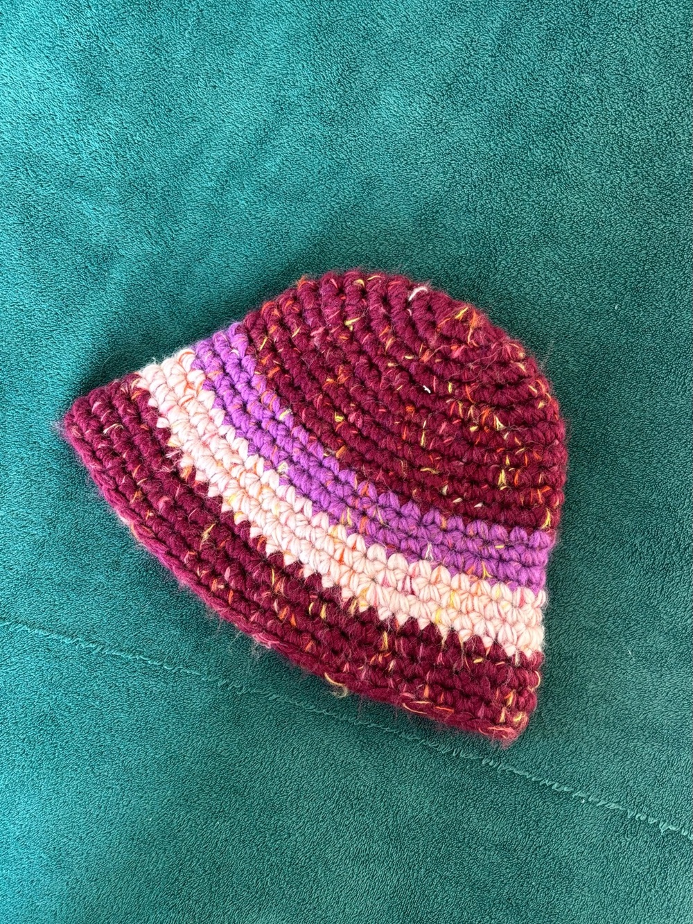 Urban Outfitters Striped Crochet Beanie Hat in Burgundy, Pink & Purple